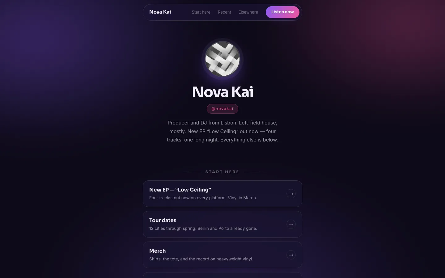 The Link page design